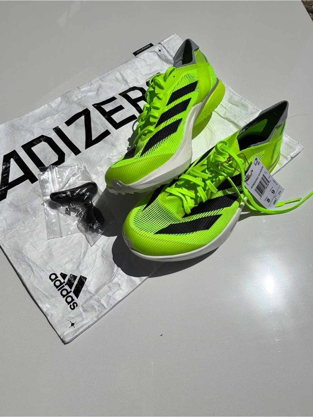 Adidas Adizero Avanti Running Spikes - Bright Lime/Black - Unisex- Mens8 womens9
